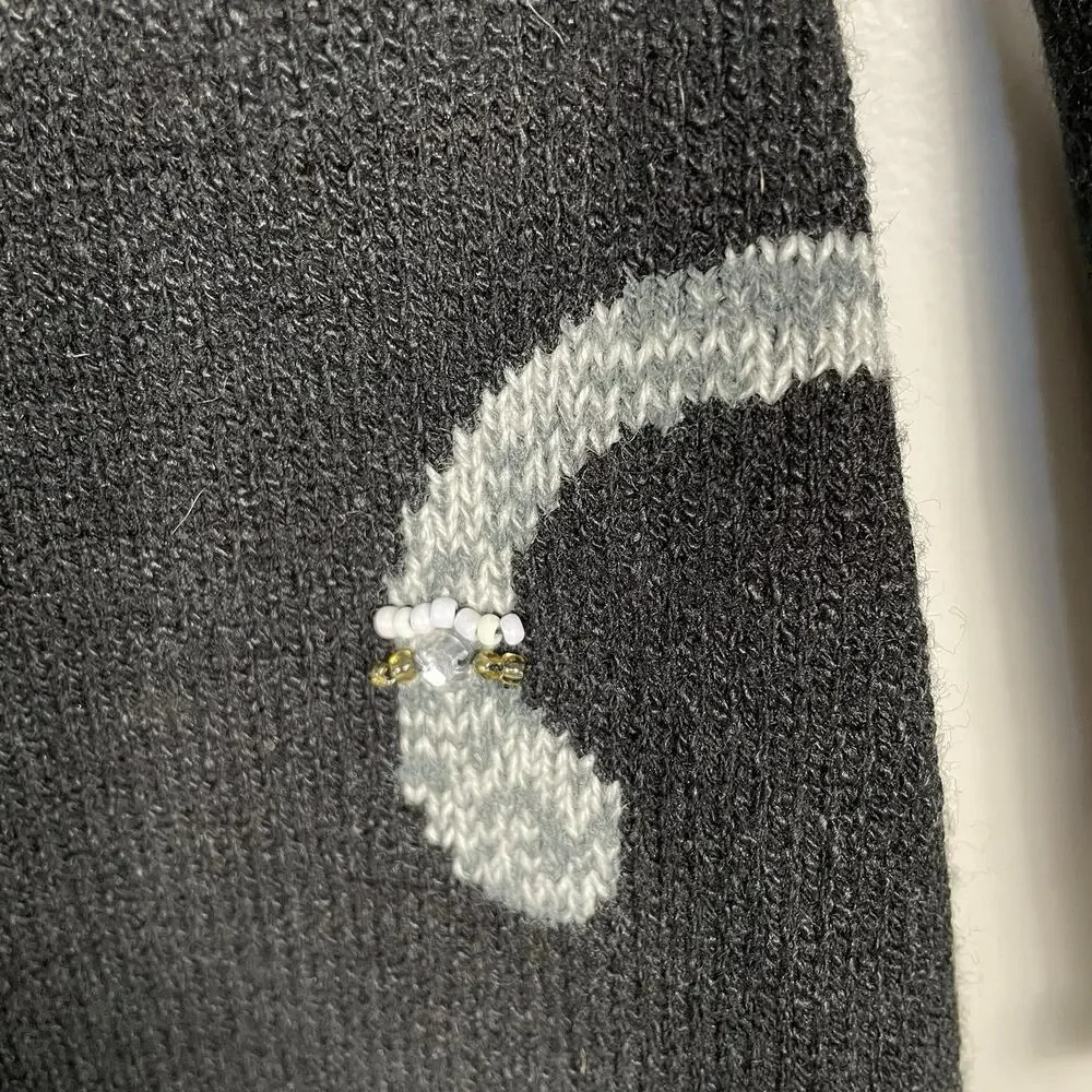 VTG Allison Daley Beaded Cat Sweater Size PL Black Full Zip Cardigan Fun Classic - Picture 16 of 16